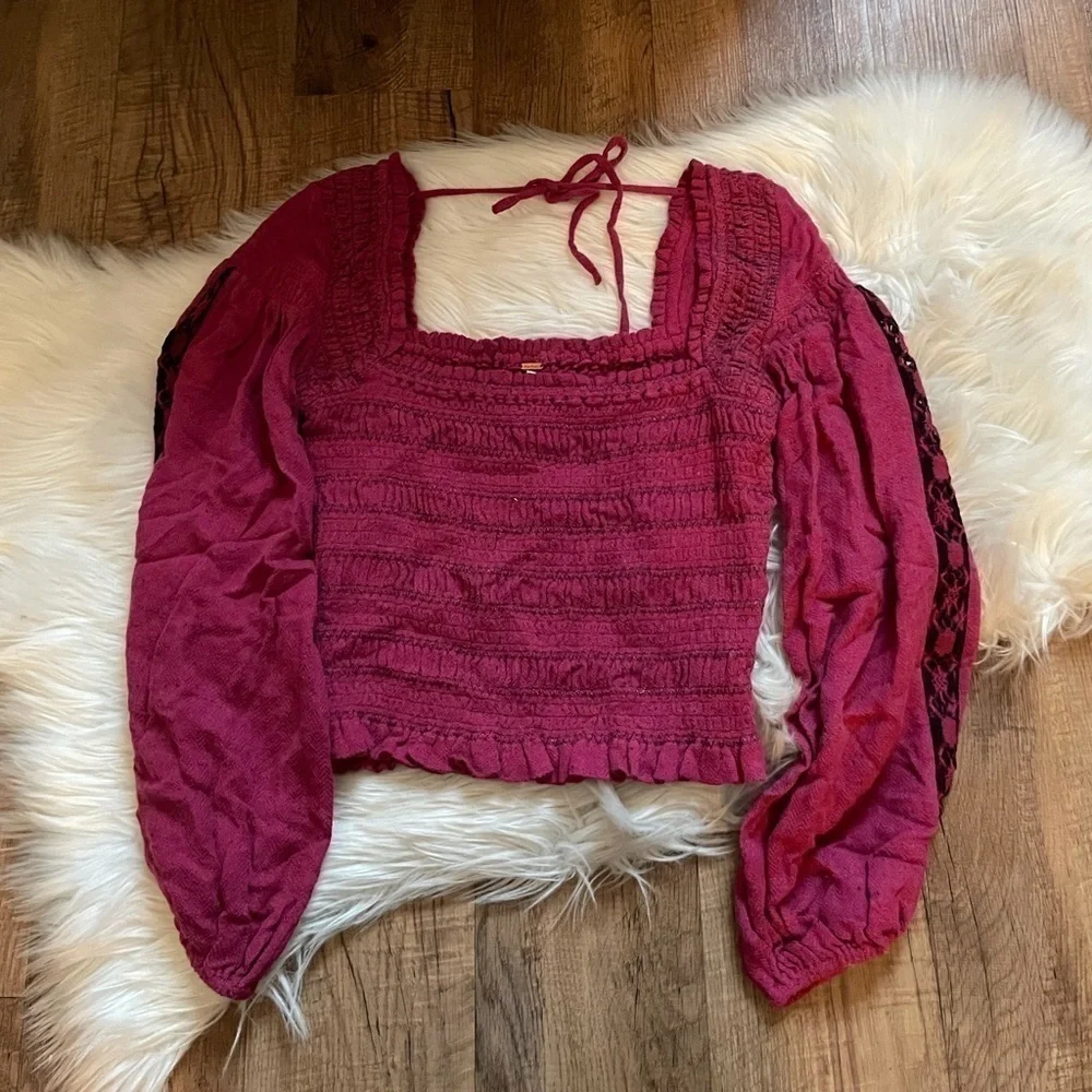 FREE PEOPLE Maggie Embroidered Long Sleeve Top